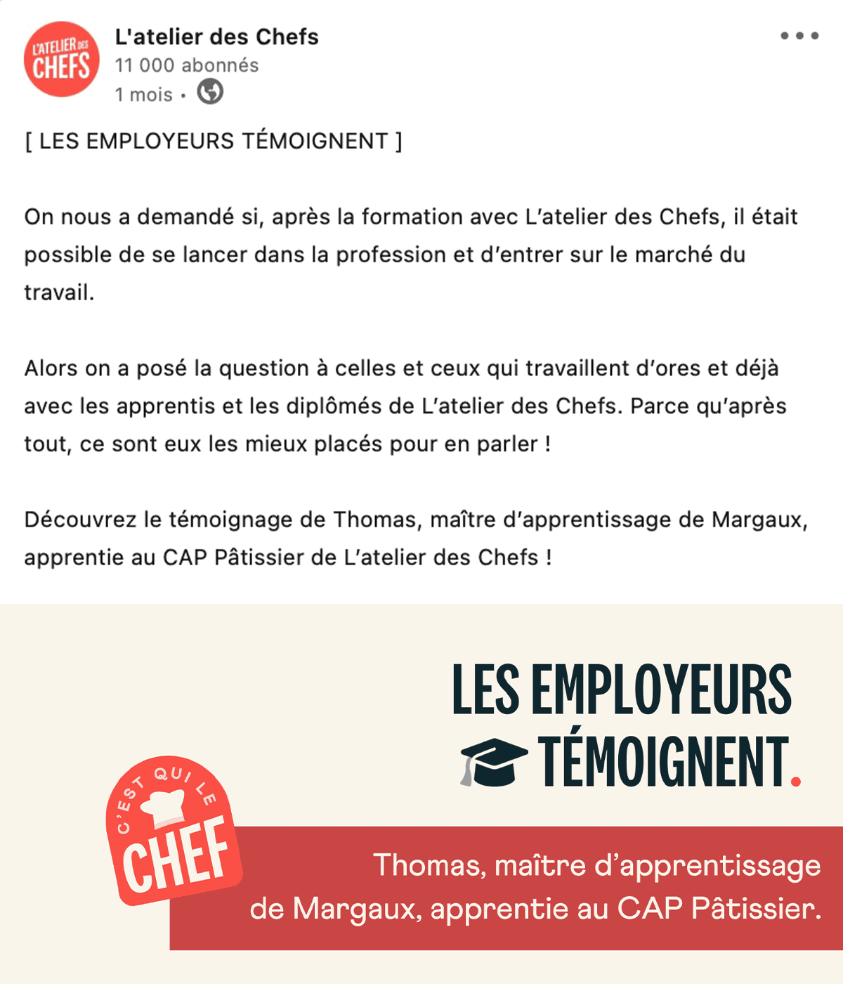 Compte LinkedIn atelier des Chefs